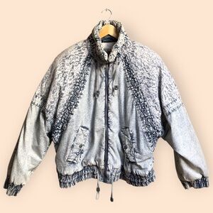 Vintage 80s Retro EAST WEST Acid Wash Lace Denim Puffer Jean Jacket Women Large